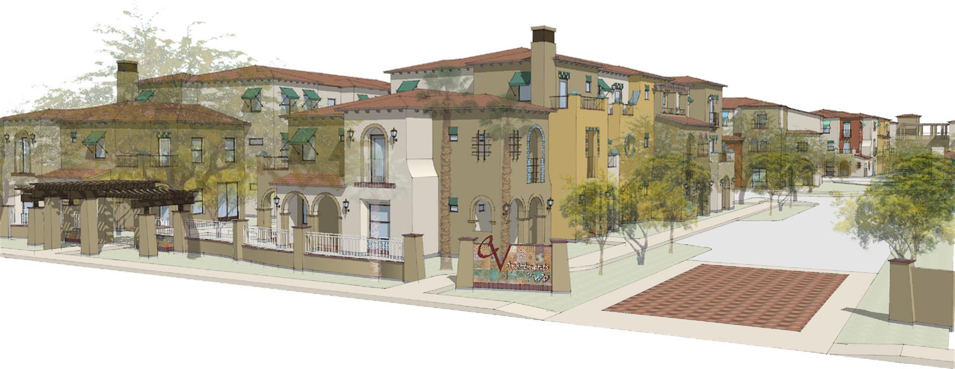 Imagen cedida por Interactive Design Corporation a través de la organización Community Housing Opportunities Corporation (CHOC) donde se aprecia el dibujo de un detalle de algunas casas de la Placita Dolores Huerta, una futura comunidad de viviendas asequibles en el Valle de Coachella en el sur de California. EFE/Interactive Design Corporation /SOLO USO EDITORIAL /NO VENTAS /SOLO DISPONIBLE PARA ILUSTRAR LA NOTICIA QUE ACOMPAÑA /CRÉDITO OBLIGATORIO
