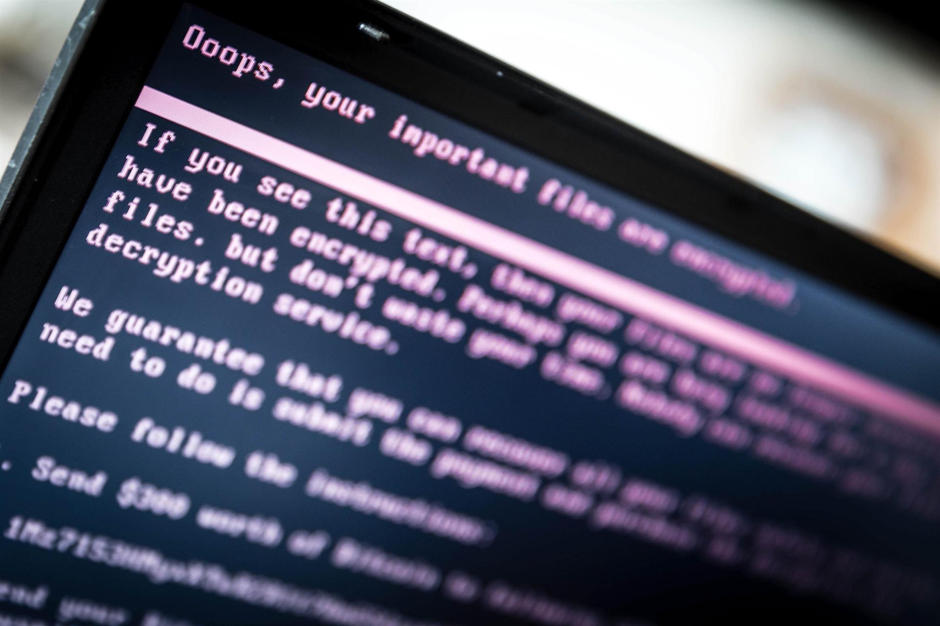 La pantalla de un ordenador muestra un mensaje tras ser infectado con un ransomware. Imagen de archivo. EFE/Rob Engelaar

