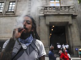 Supremo de México declara inconstitucional penalizar posesión de marihuana Un activista del Movimiento Cannábico Mexicano Plantón 420 fuma un cigarro de marihuana durante una manifestación frente a la Suprema Corte de Justicia de la Nación hoy, en Ciudad de México (México). EFE/Isaac Esquivel