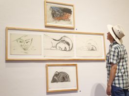 Una persona observa obras de la muestra "Anteproyectos de José Clemente Orozco" hoy, en el Museo Cabañas de la ciudad Guadalajara, Jalisco (México). EFE/ Francisco Guasco
