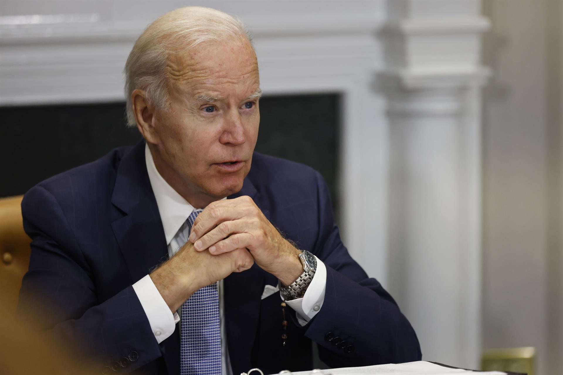 US President Joe Biden speaks during a meeting with state and local elected officials on Women's Equality Day to discuss actions to protect access to reproductive health care in the Roosevelt Room of the White House in Washington, DC, USA, 26 August 2022. EFE/EPA/Ting Shen / POOL
