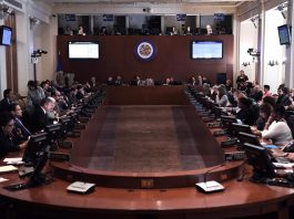 Fotografía de archivo del pleno del Consejo Permanente de la Organización de Estados Americanos (OEA), durante una sesión en la sede del organismo en Washington. EFE/Lenin Nolly
