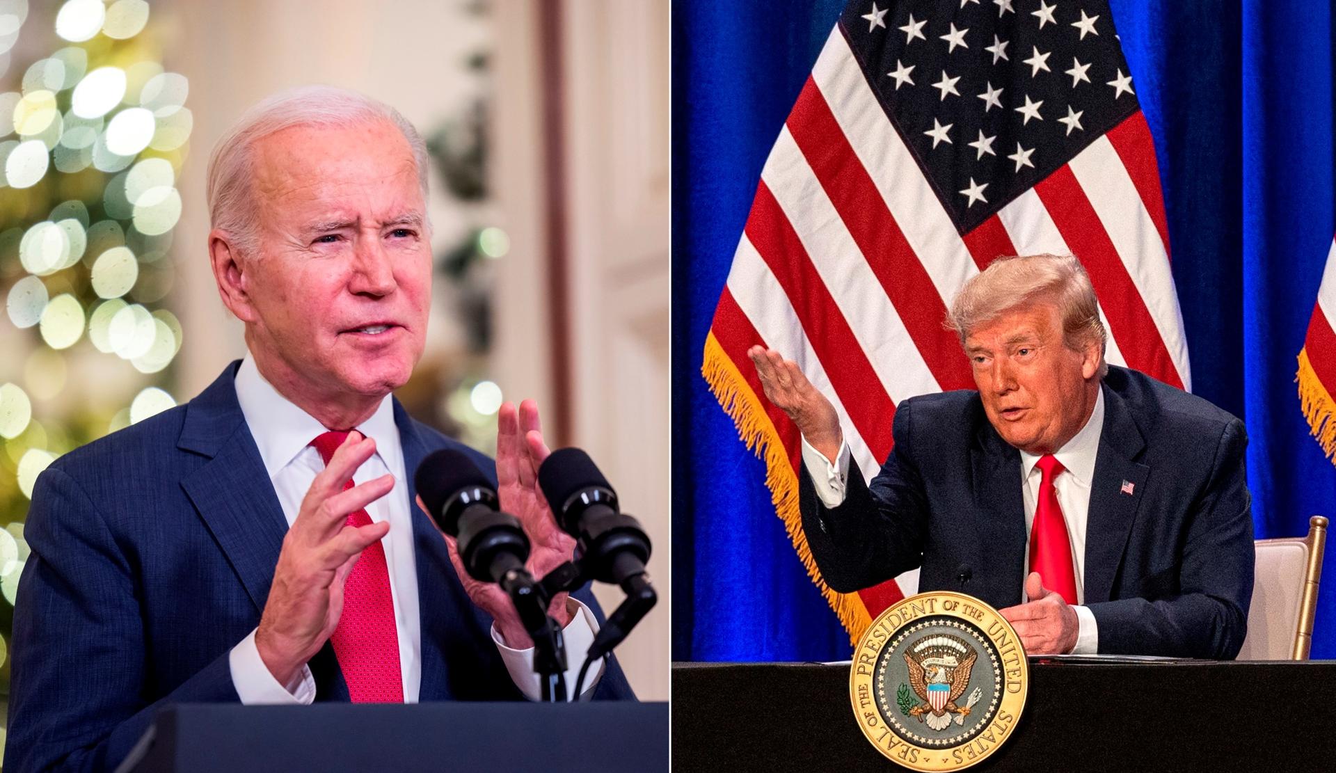 Composición de dos fotografías donde aparece el presidente de Estados Unidos, Joe Biden (i), y el expresidente, Donald J. Trump (d). EFE/Jim Lo Scalzo/Giorgio Viera
