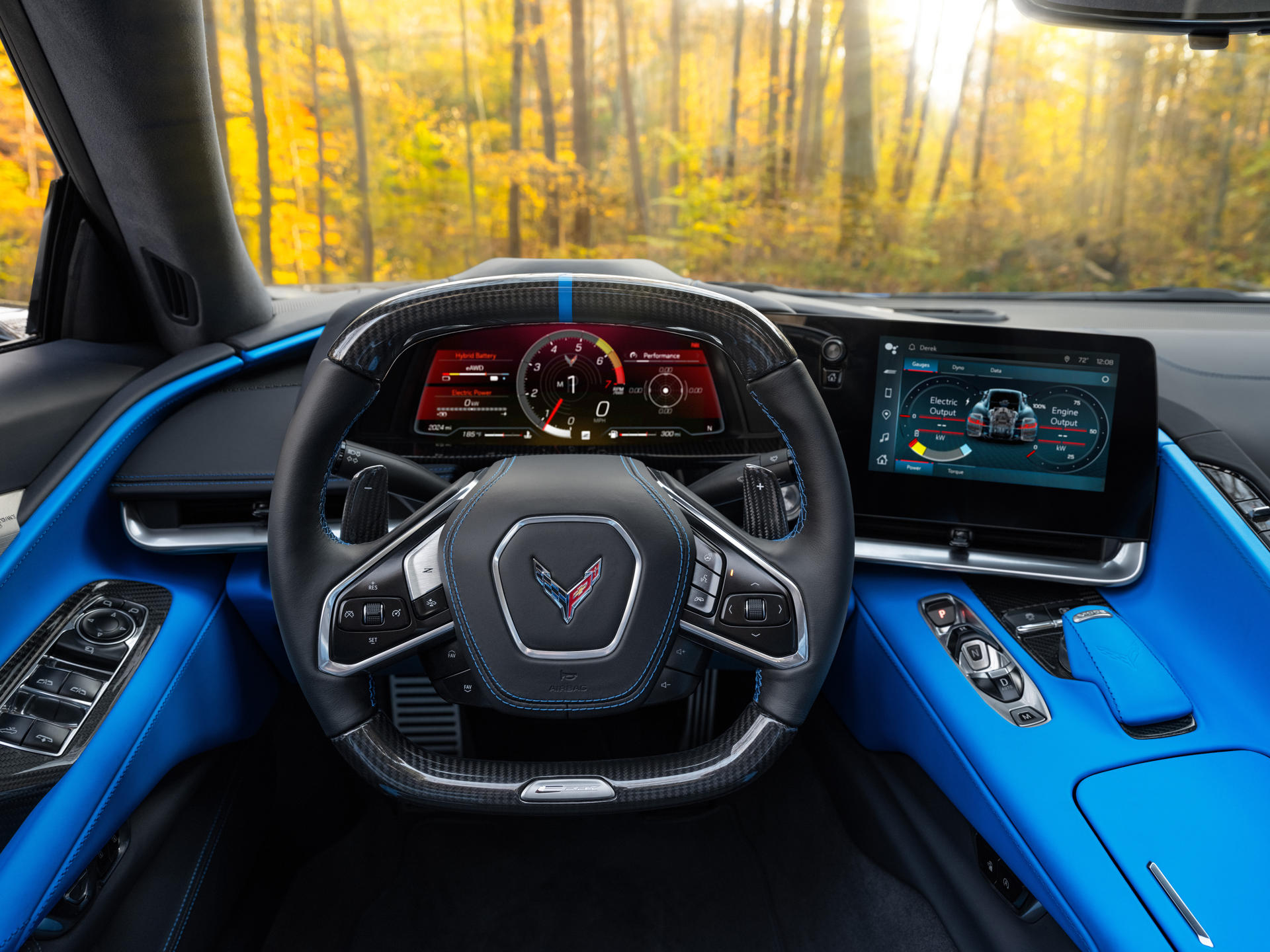 Fotografía cedida por General Motors (GM) donde se muestra el timón de mando del Chevrolet Corvette E-Ray 2024 que la compañía  empezará a vender a finales de este año en Estados Unidos a finales de este año con un precio inicial de 104.000 dólares. EFE/General Motors /SOLO USO EDITORIAL/NO VENTAS/SOLO DISPONIBLE PARA ILUSTRAR LA NOTICIA QUE ACOMPAÑA/CRÉDITO OBLIGATORIO
