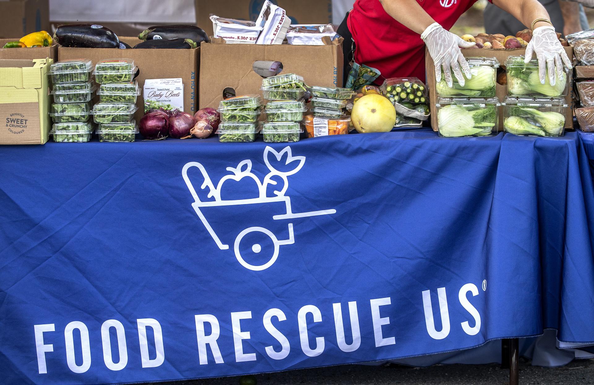 Voluntarios locales fueron registrados este sábado, 25 de marzo, al trabajar con la fundación Food Rescue US, al recolectar y compartir alimentos con personas necesitadas, en la Iglesia de el Nazareno, en Miami (Florida, EE.UU.). EFE/Cristóbal Herrera

