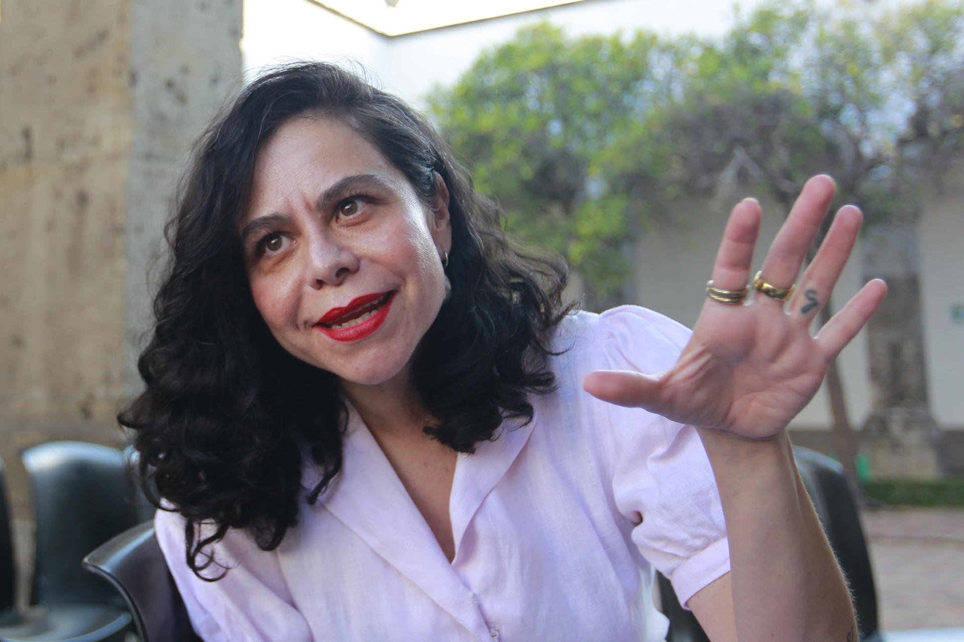 La investigadora en arte y comunicación, Susana Vargas Cervantes, habla durante una conferencia el 14 de junio de 2023, en el Museo Cabañas de la ciudad de Guadalajara, en Jalisco (México). EFE/ Francisco Guasco
