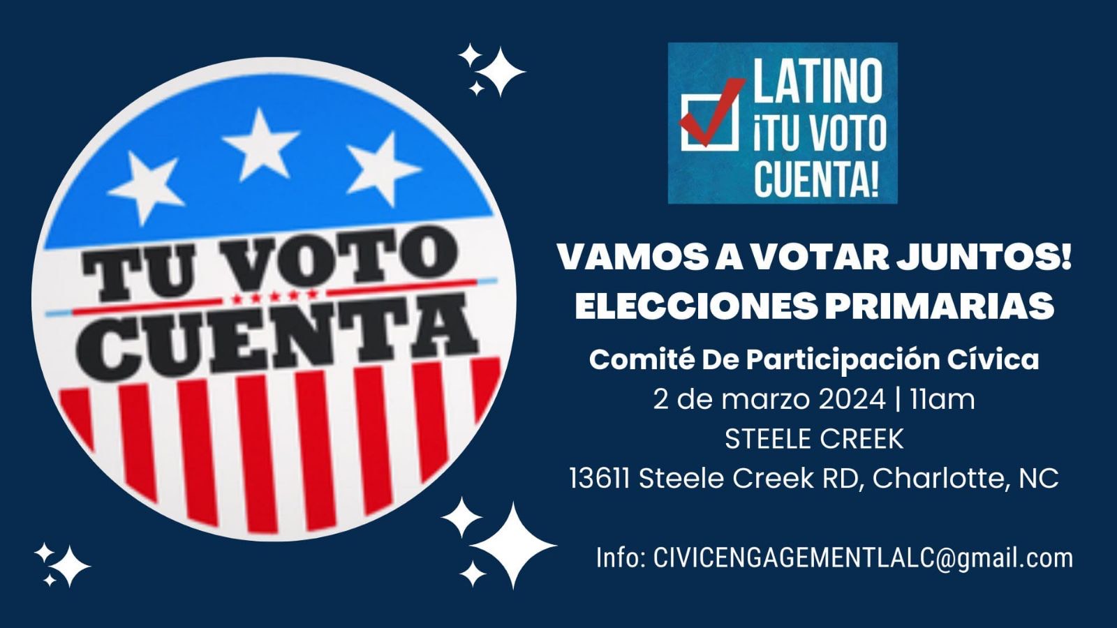 Comité motiva a latinos a votar tempranamente Comité Latino de Participación Civica del Condado de Mecklenburg continúa motivando la particpación comunitaria para votar en las próximas elecciones.