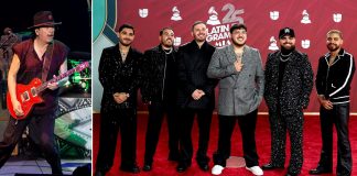 Carlos Santana lanza su primer tema de género norteño y dice: “Toda mi música es mexicana” Combo de fotografías de archivo donde aparecen el guitarrista estadounidense de origen mexicano Carlos Santana (i) y los integrantes del Grupo Frontera (d). EFE/ F. Guasco/E. M. Uzcátegui