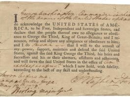 Miami, Los Ángeles, Houston y otras ciudades exhibirán los documentos históricos de EE.UU. Fotografía cedida por los Archivos Nacionales de Estados Unidos que muestra el documento de los Juramentos de Lealtad firmados por George Washington que formará parte de la exhibición 'Gira Nacional Freedom Plane: Documentos que forjaron una nación', que comienza el 6 de marzo en Kansas City y termina el 16 de agosto en Seattle. EFE/ Archivos Nacionales EE.UU. /SOLO USO EDITORIAL/ NO VENTAS/ SOLO DISPONIBLE PARA ILUSTRAR LA NOTICIA QUE ACOMPAÑA (CRÉDITO OBLIGATORIO)
