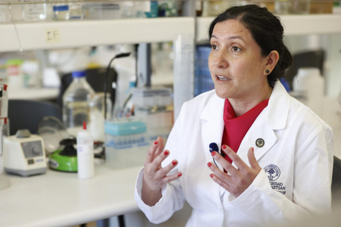 La doctora e investigadora de la Facultad de Medicina de la Universidad San Sebastián, María Inés Barría, habla durante una entrevista con EFE este lunes, en Santiago (Chile). EFE/ Elvis González
