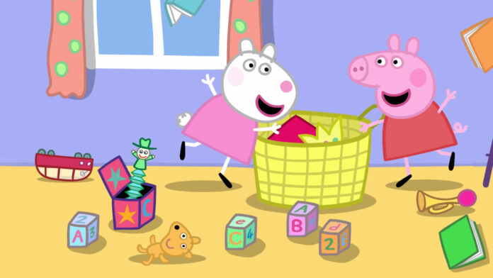 Fotografía cedida por Disney + donde aparece Peppa Pig (d) y su mejor amiga, Suzy Sheep (i), durante una escena de un capítulo de la serie de animación infantil 'Peppa Pig'. EFE/Disney + /SOLO USO EDITORIAL /NO VENTAS /SOLO DISPONIBLE PARA ILUSTRAR LA NOTICIA QUE ACOMPAÑA /CRÉDITO OBLIGATORIO
