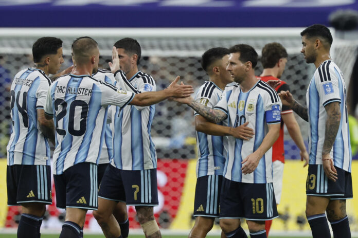 El delantero de Argentina Leo Messi celebra el gol conseguido ante Austria en el partido del Mundial 2026. EFE/Mariscal
