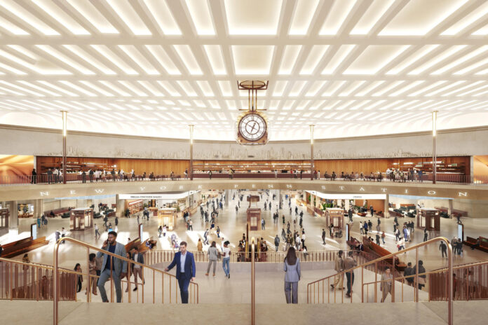 Fotografía cedida por DBOX y PAU que muestra una ilustración conceptual del interior remodelado de la Estación Pennsylvania (Penn Station), en Nueva York (EE.UU.). EFE/ DBOX y PAU /SOLO USO EDITORIAL/ NO VENTAS/ SOLO DISPONIBLE PARA ILUSTRAR LA NOTICIA QUE ACOMPAÑA (CRÉDITO OBLIGATORIO)
