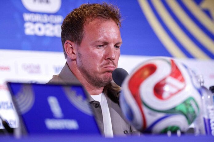 Julian Nagelsmann, seleccionador de Alemania, durante la rueda de prensa en el estadio de Boston. EFE/EPA/SHAWN THEW
