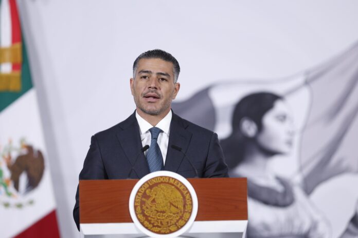 El titular de la Secretaría de Seguridad y Protección Ciudadana, Omar García Harfuch, habla en una rueda de prensa. Imagen de archivo. EFE/Sáshenka Gutiérrez
